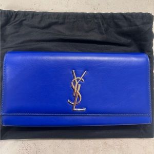 Authentic Yves Saint Laurent Calfskin leather Clutch Royal Blue